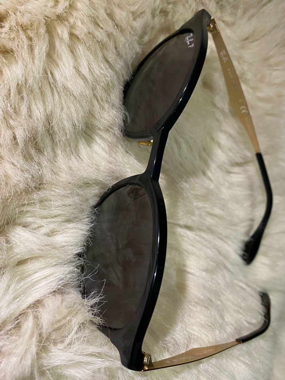Ray-Ban Polarized Black Frame Sunglasses with Gold Temples
